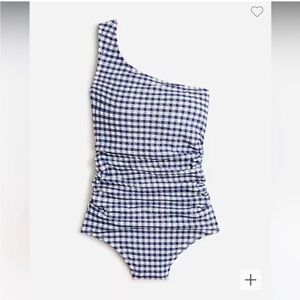 Sleek ruched one-shoulder one-piece swimsuit in gingham
